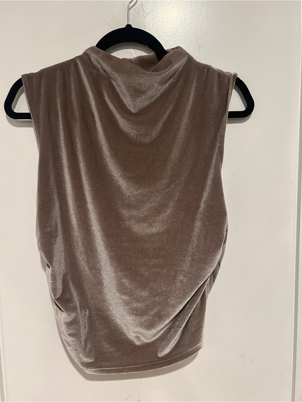 A New Day Sleeveless Velvet Mock Neck Top in Taupe size medium